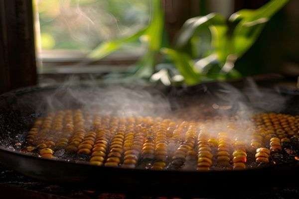 Corn charring in a hot pan