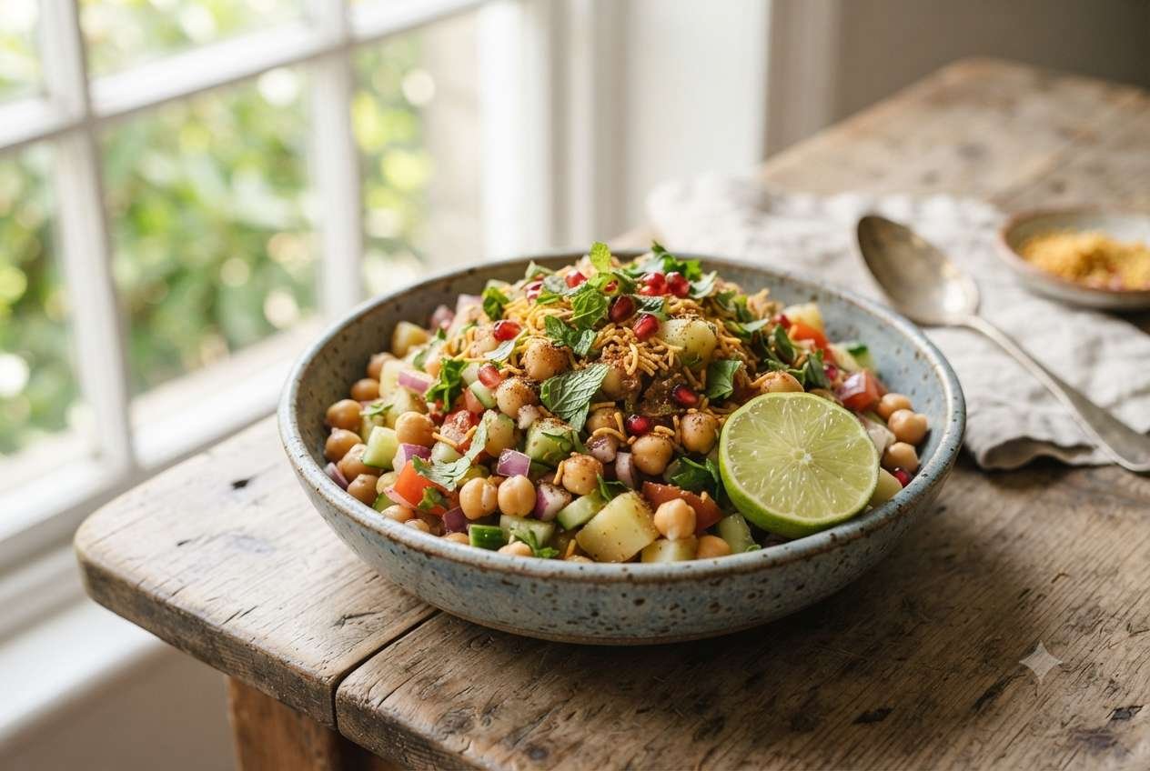 Chaat-style chickpea salad with herbs and lime