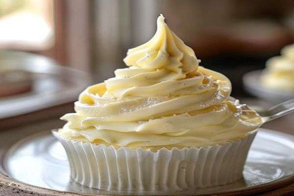 Spiced cream cheese frosting being swirled