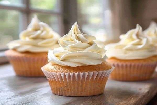 Piped buttercream on cupcakes