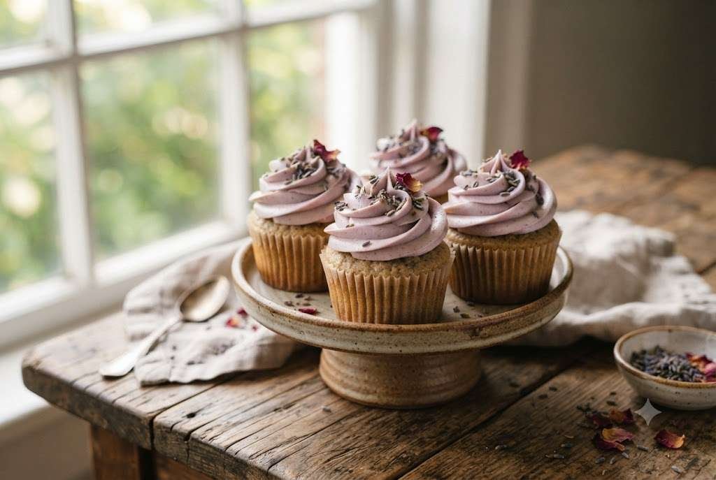 Earl grey lavender cupcakes with swirled frosting