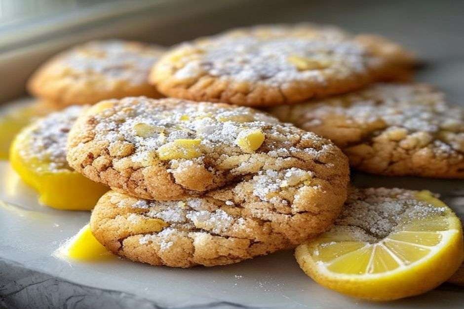 Lemon crinkle cookies with powdered-sugar crackled tops