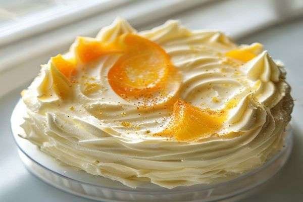 Pale, whisked cake batter with orange zest