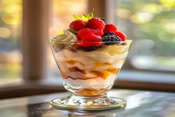 Parfait being layered in a glass