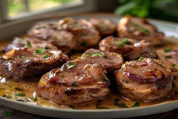 Pork chops smothered in onion gravy