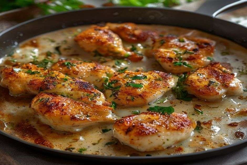 Golden pan-seared skillet chicken in a garlic butter sauce