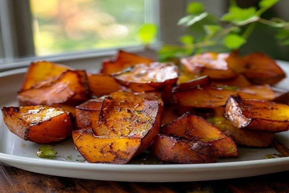 Maple roasted sweet potatoes with caramelised edges